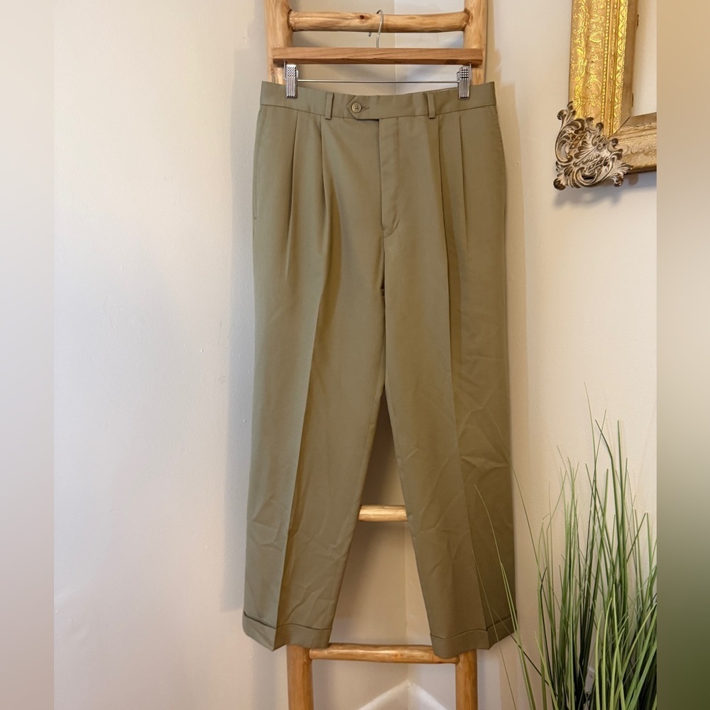 LAUREN RALPH LAUREN 120'S & CASHMERE PLEATED PANTS 31"x29" KAHKI TAN